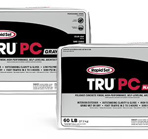 TRU PC polished concrete overlay Rapid Set TRU PC self-leveling polished concrete topping polishable concrete overlay interior decorative concrete floor overlay commercial polished concrete system high-strength self-leveling concrete rapid setting polished concrete concrete resurfacing for polished floors cement-based polishable floor topping fast-track polished concrete system high-gloss concrete overlay