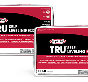 TRU Self-Leveling concrete overlay Rapid Set TRU SL self-leveling polishable concrete topping high-strength self-leveling cement polishable self-leveling floor system decorative concrete floor resurfacing cement-based self-leveling underlayment commercial concrete floor resurfacing fast-setting self-leveling topping